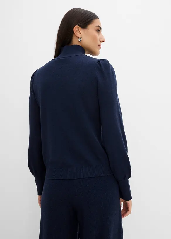 Feinstrickpullover mit Ballonärmeln in blau von hinten (im Anschnitt) - bonprix Feinstrickpullover mit Ballonärmeln in blau von hinten (im Anschnitt) - bonprix