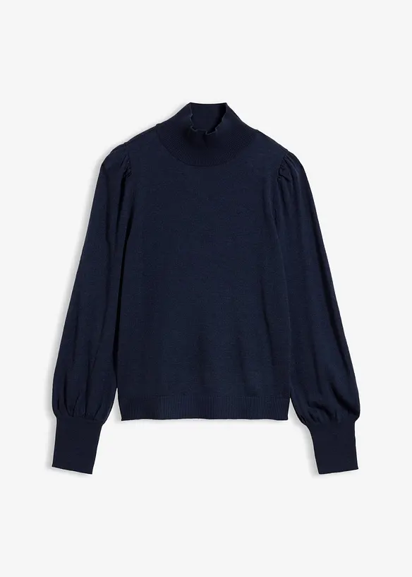 Feinstrickpullover mit Ballonärmeln in blau von vorne - bonprix Feinstrickpullover mit Ballonärmeln in blau von vorne - bonprix