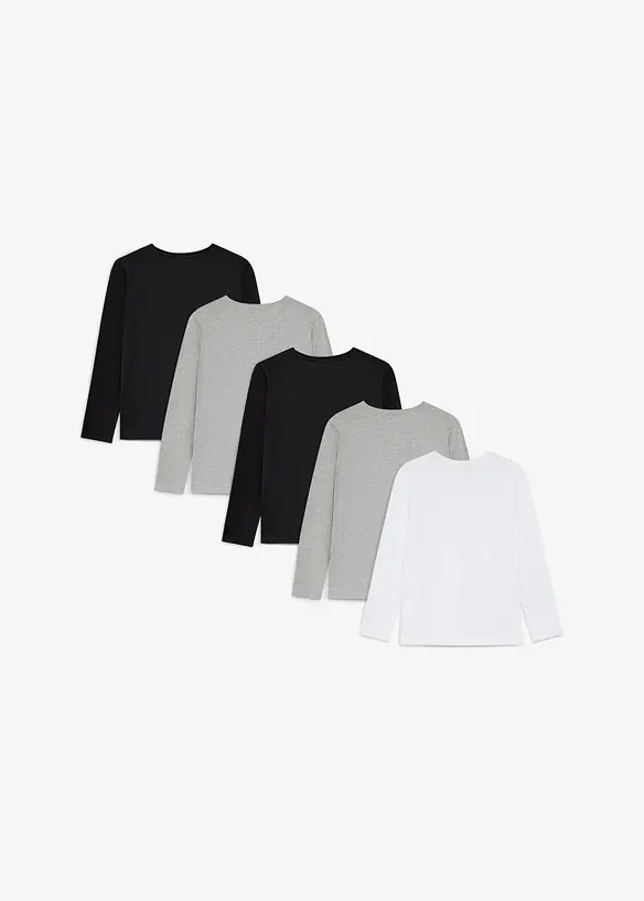 Langarmshirt mit Bio Baumwolle (5er Pack) in weiß von hinten - bonprix