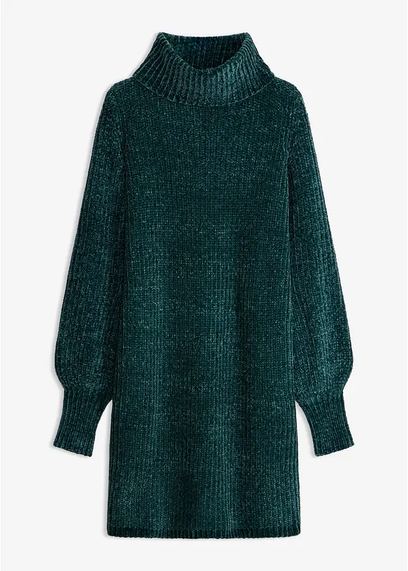 Chenille Strickkleid aus recyceltem Polyester in grün von vorne - bonprix