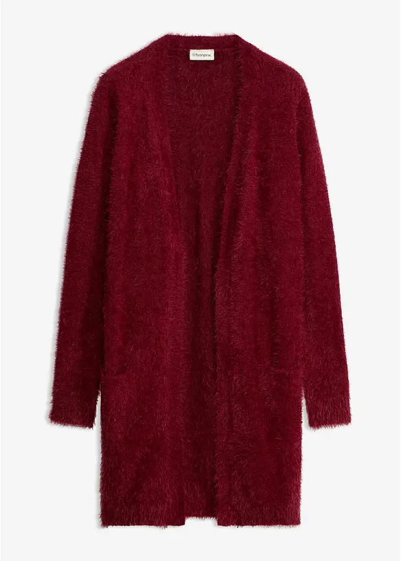 Longstrickjacke in Flauschoptik in rot von vorne - bonprix