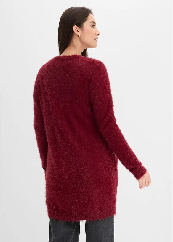 Longstrickjacke in Flauschoptik in rot von hinten (im Anschnitt) - bonprix