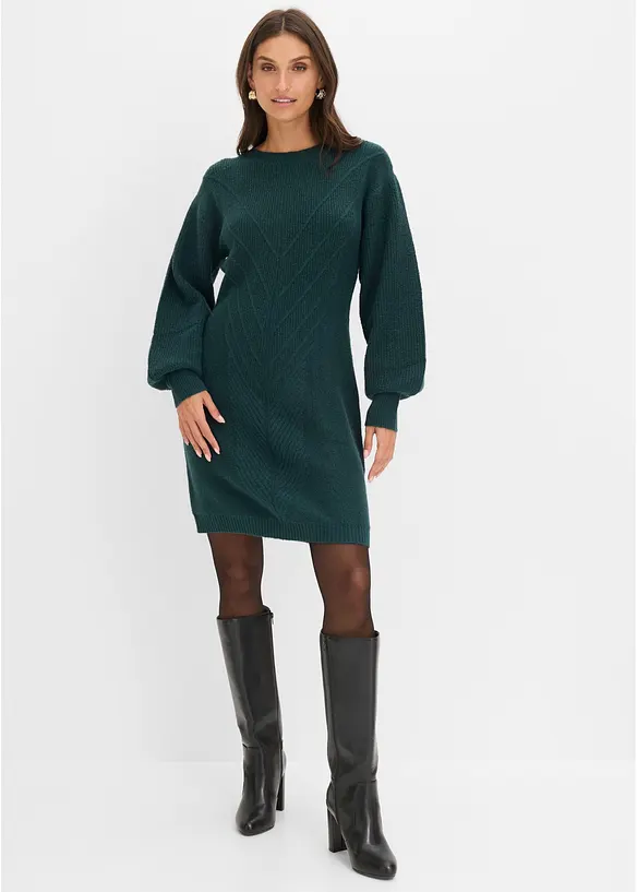 Strickkleid in grün von vorne (Totalaufnahme) - bonprix Strickkleid in grün von vorne (Totalaufnahme) - bonprix