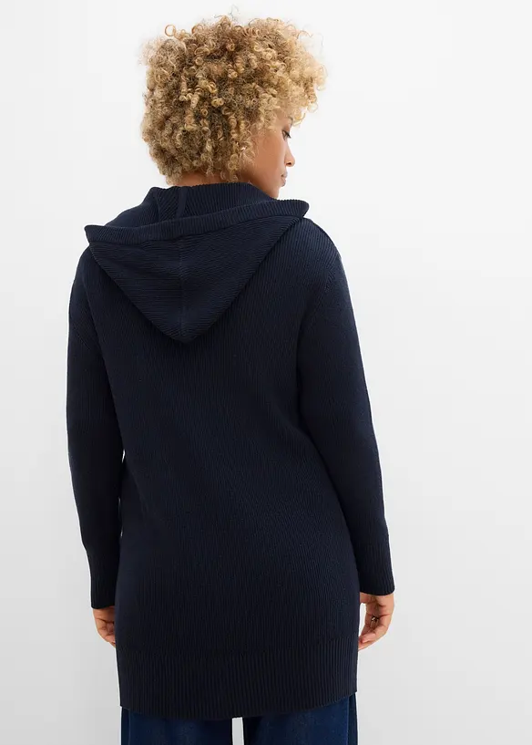 Strickmantel mit Kapuze in blau von hinten (im Anschnitt) - bonprix
