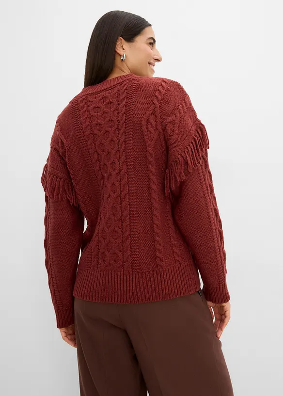 Oversize-Pullover mit Fransen in braun von hinten (im Anschnitt) - bonprix Oversize-Pullover mit Fransen in braun von hinten (im Anschnitt) - bonprix