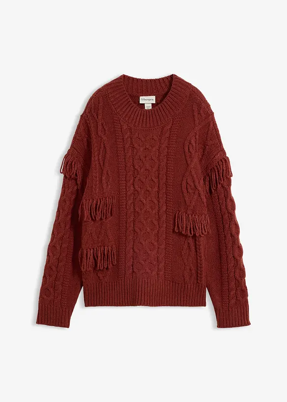 Oversize-Pullover mit Fransen in braun von vorne - bonprix Oversize-Pullover mit Fransen in braun von vorne - bonprix