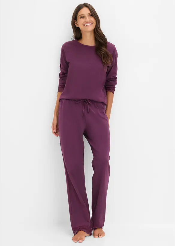 Pyjama aus weicher Bio-Baumwolle in lila im Look von vorne (Totalaufnahme) - bonprix