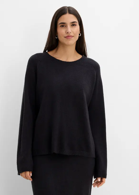 Feinstrickpullover in schwarz von vorne (im Anschnitt) - bonprix