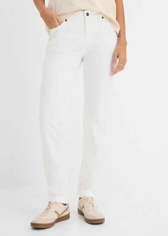 Straight Jeans High Waist, Stretch in weiß von vorne - bonprix Straight Jeans High Waist, Stretch in weiß von vorne - bonprix