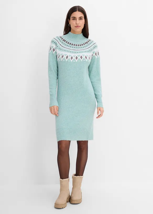 Norweger-Strickkleid in blau von vorne (Totalaufnahme) - bonprix