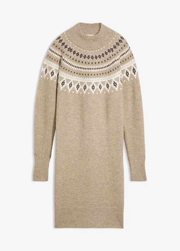 Norweger-Strickkleid in beige von vorne - bonprix