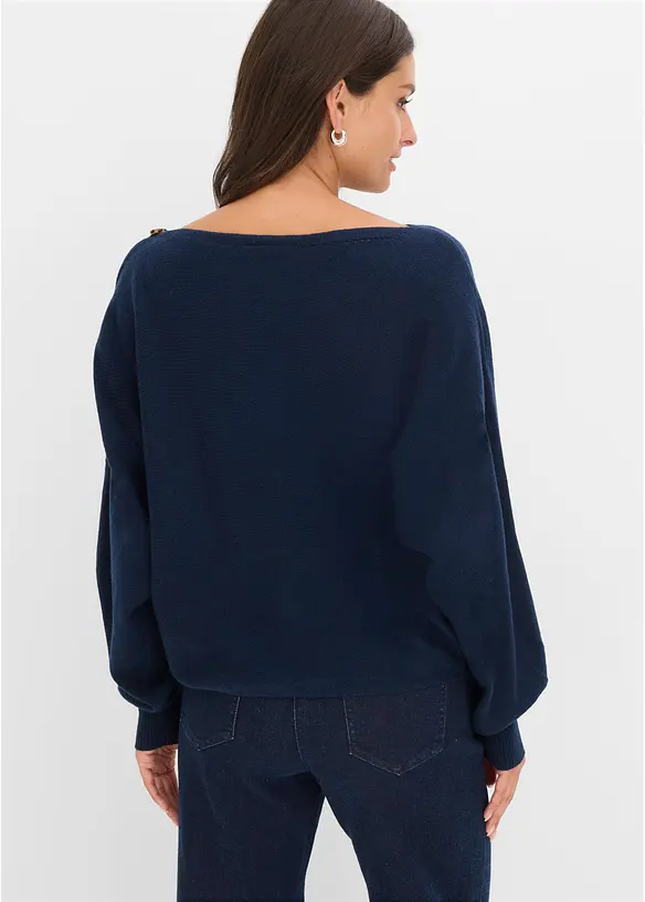 Pullover mit Knopfdetails in blau von hinten (im Anschnitt) - bonprix Pullover mit Knopfdetails in blau von hinten (im Anschnitt) - bonprix