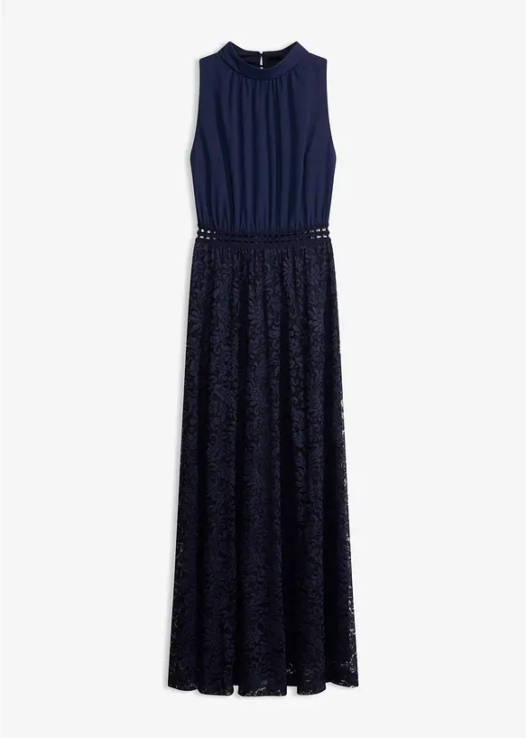 Maxikleid mit Spitzen-Rock in blau von vorne - bonprix Maxikleid mit Spitzen-Rock in blau von vorne - bonprix