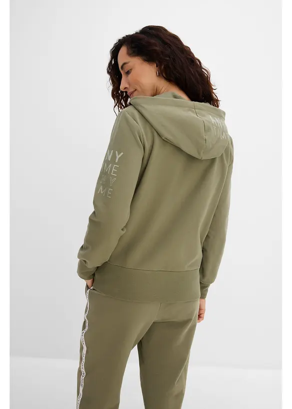 Softe Kapuzen-Sweatjacke aus schwerem Baumwoll-Mix in grün von hinten (im Anschnitt) - bonprix