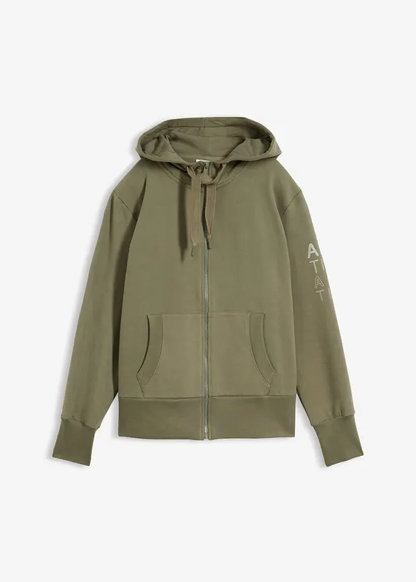Softe Kapuzen-Sweatjacke aus schwerem Baumwoll-Mix in grün von vorne - bonprix