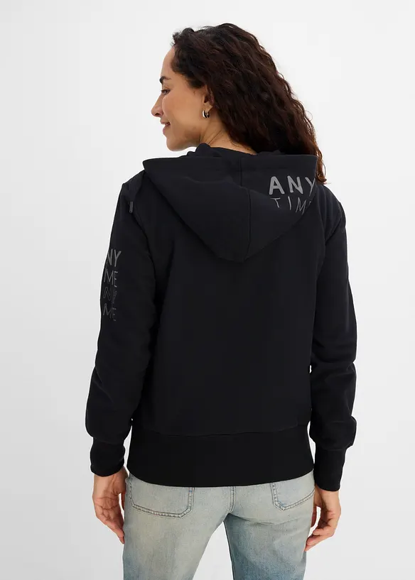 Softe Kapuzen-Sweatjacke aus schwerem Baumwoll-Mix in schwarz von hinten (im Anschnitt) - bonprix