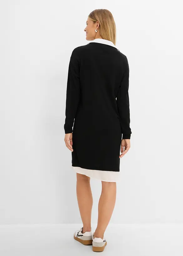 Strickkleid mit Blusen-Einsatz in schwarz von hinten (Totalaufnahme) - bonprix Strickkleid mit Blusen-Einsatz in schwarz von hinten (Totalaufnahme) - bonprix