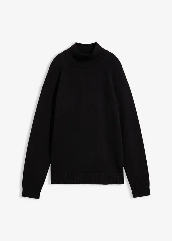Rollkragenpullover aus reiner Baumwolle in schwarz von vorne - bonprix