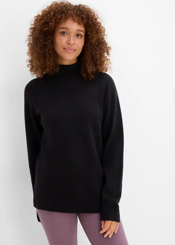 Rollkragenpullover aus reiner Baumwolle in schwarz von vorne (im Anschnitt) - bonprix