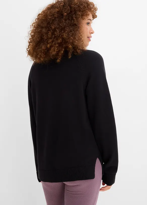 Rollkragenpullover aus reiner Baumwolle in schwarz von hinten (im Anschnitt) - bonprix