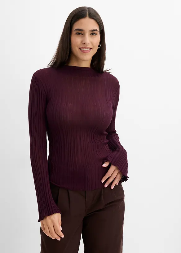 Halbtransparentes Strickshirt in rot von vorne (im Anschnitt) - bonprix Halbtransparentes Strickshirt in rot von vorne (im Anschnitt) - bonprix