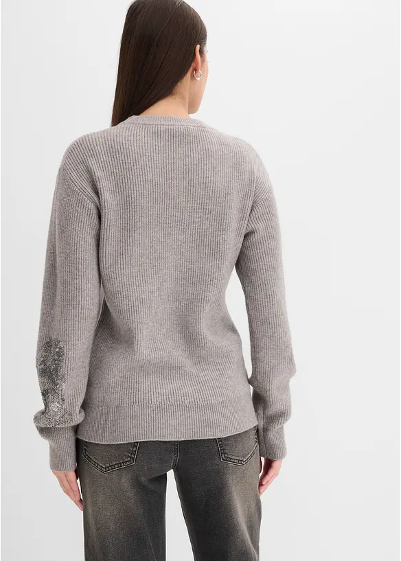 Pullover mit Applikation in grau von hinten (im Anschnitt) - bonprix