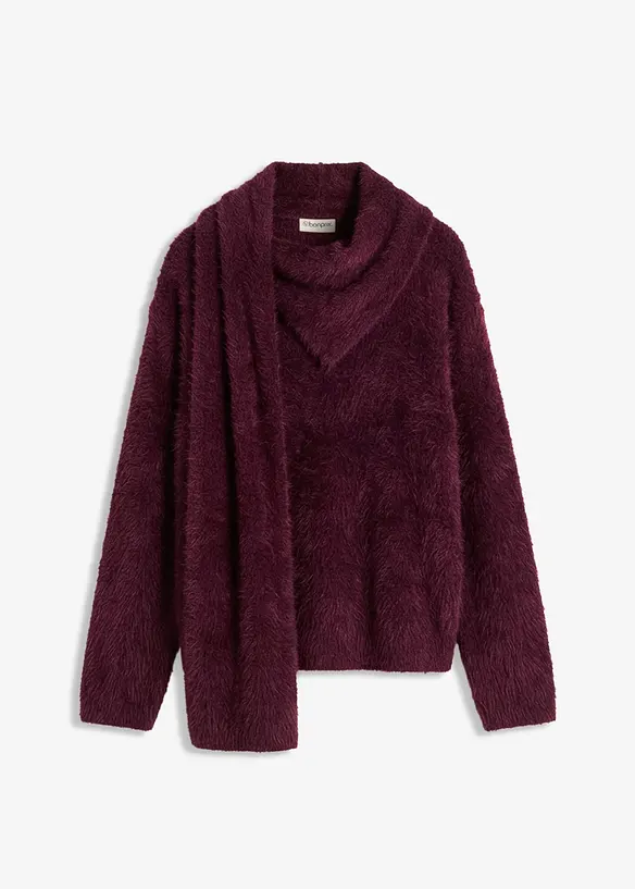 Oversize-Pullover mit Schal in rot von vorne - bonprix Oversize-Pullover mit Schal in rot von vorne - bonprix