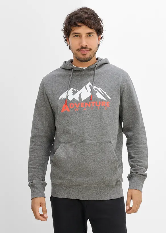 Hoodie  aus reiner Bio-Baumwolle in grau von vorne (im Anschnitt) - bonprix