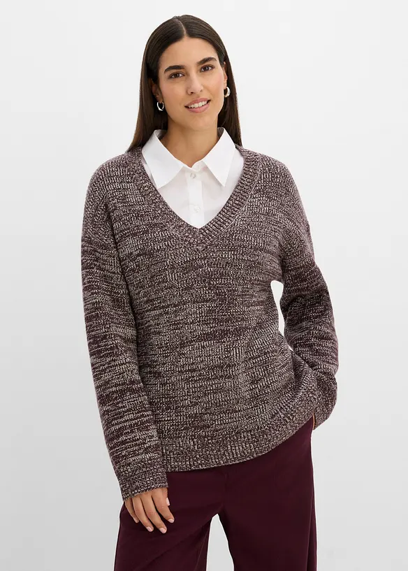 Strick-Pullover aus weichem Viscose-Mix in braun von vorne (im Anschnitt) - bonprix