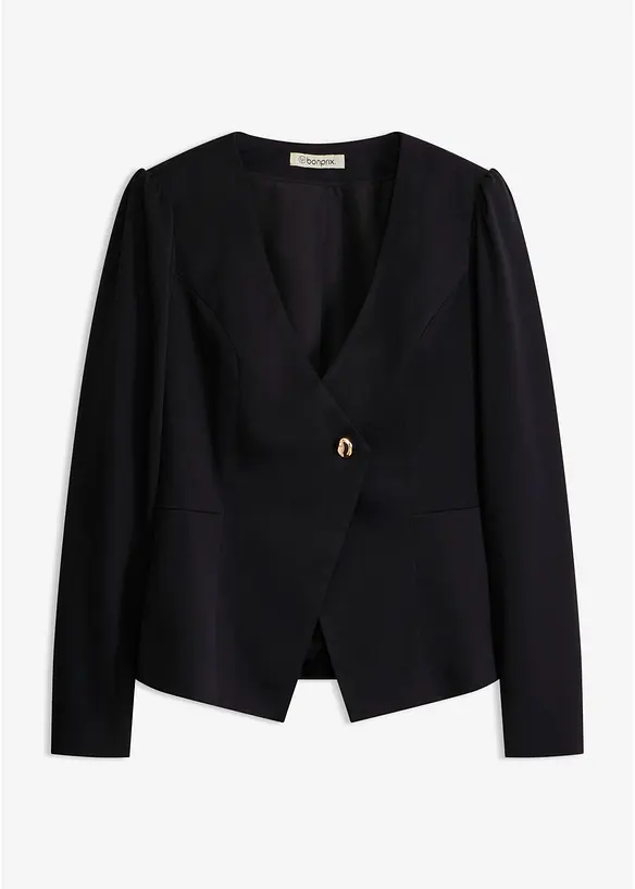 Blazer mit Zierknopf in schwarz von vorne - bonprix