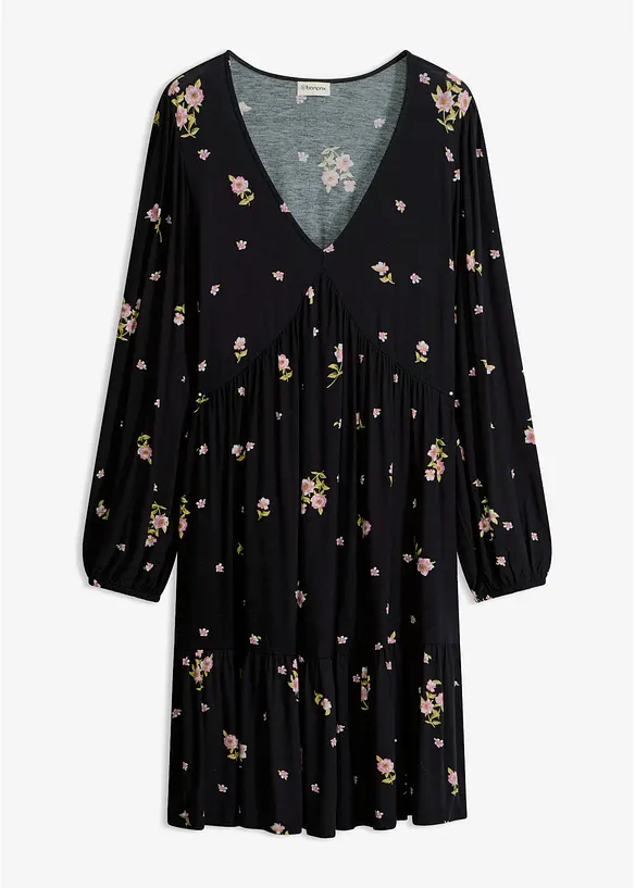 Jerseykleid mit Ballonärmeln in schwarz von vorne - bonprix Jerseykleid mit Ballonärmeln in schwarz von vorne - bonprix