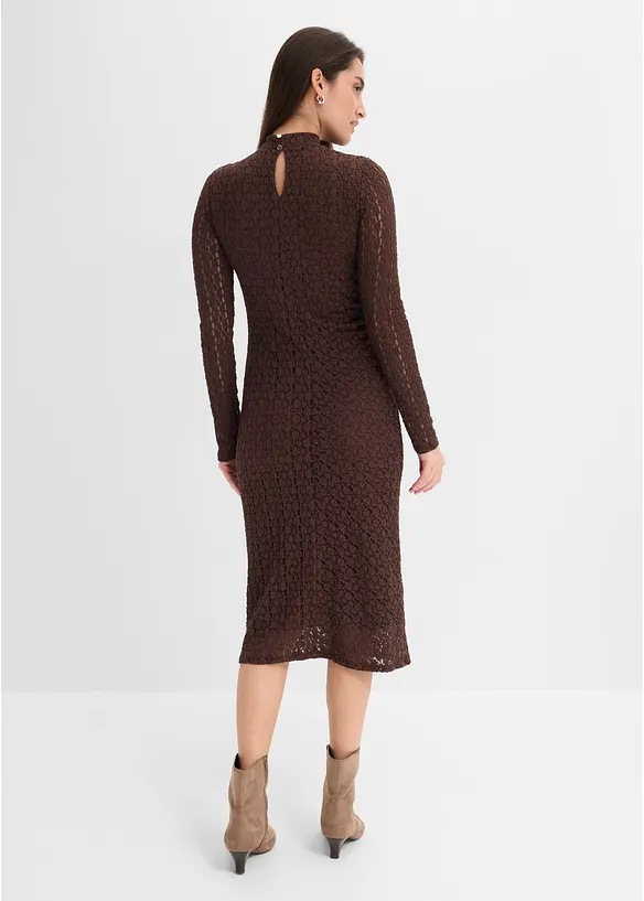 Jerseykleid mit Stehkragen in braun von hinten (Totalaufnahme) - bonprix