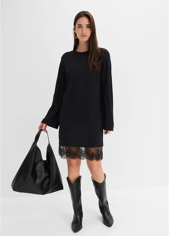 Jerseykleid in schwarz von vorne (Totalaufnahme) - bonprix