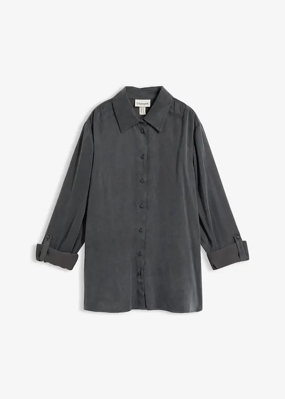 Hemdbluse aus fließendem Cupro in grau von vorne - bonprix