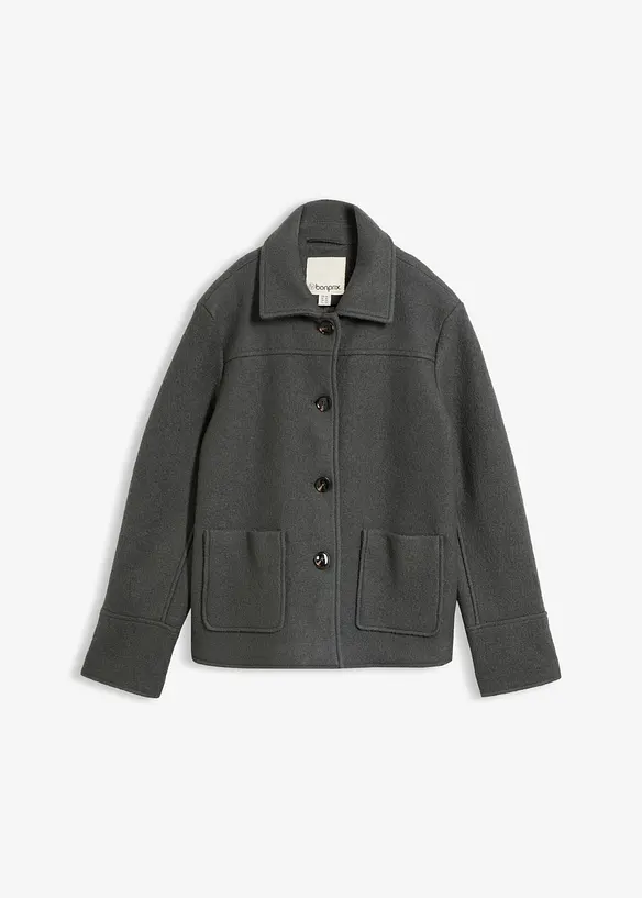 Blouson aus gewalkter Wolle in grau von vorne - bonprix