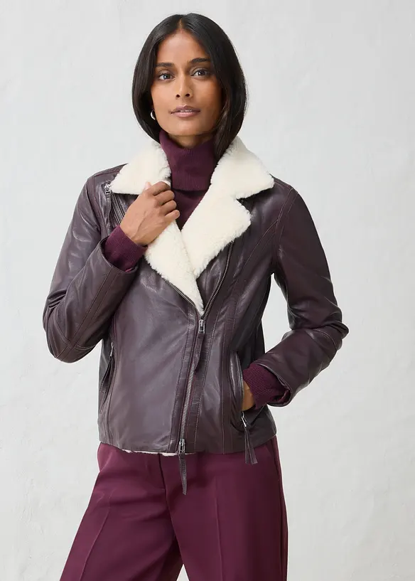 Leder Biker-Jacke aus Lammnappa in rot von vorne (im Anschnitt) - bonprix