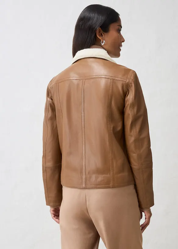 Leder Biker-Jacke aus Lammnappa in braun von hinten (im Anschnitt) - bonprix
