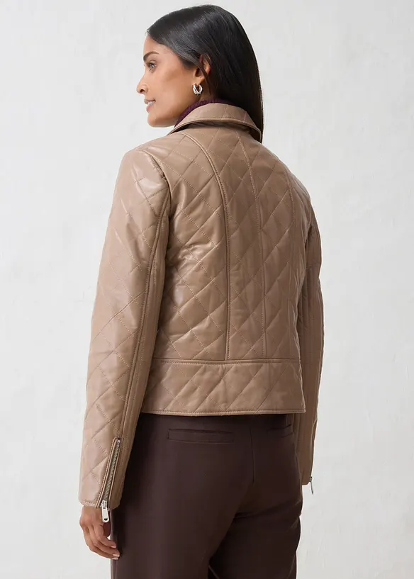 Gesteppte Leder-Biker-Jacke aus Lammnappa in braun von hinten (im Anschnitt) - bonprix