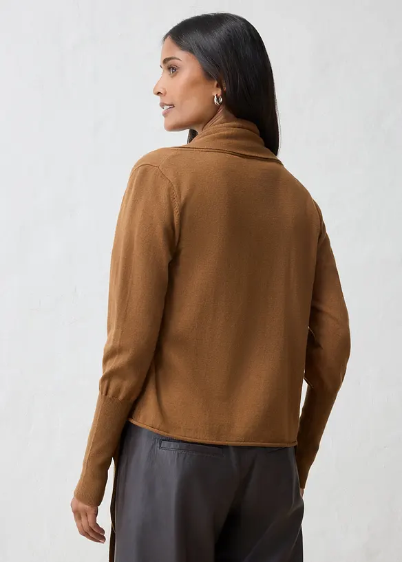 Strickjacke aus weichem Woll-Mix in braun von hinten (im Anschnitt) - bonprix