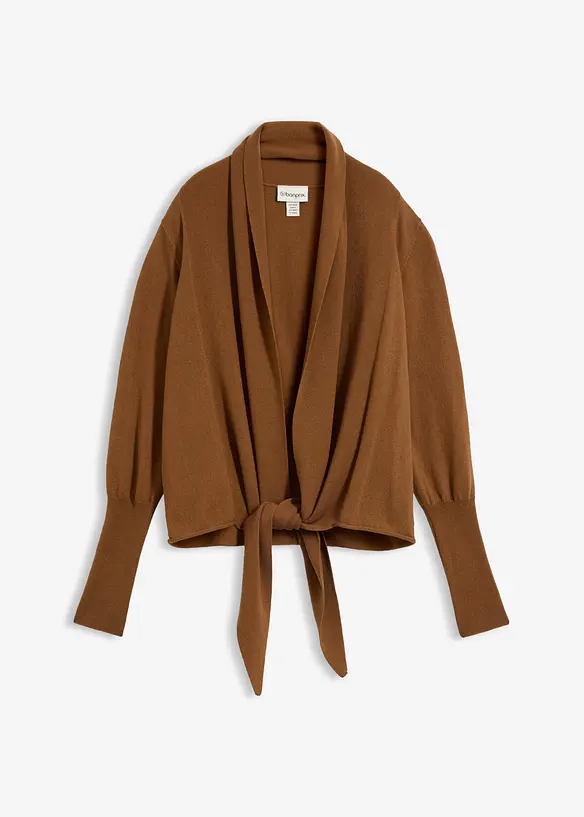 Strickjacke aus weichem Woll-Mix in braun von vorne - bonprix