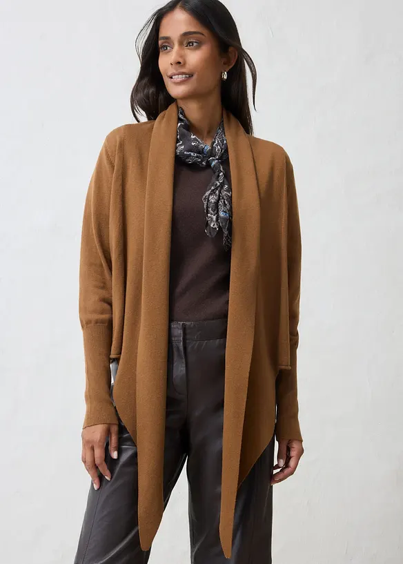 Strickjacke aus weichem Woll-Mix in braun von vorne (im Anschnitt) - bonprix