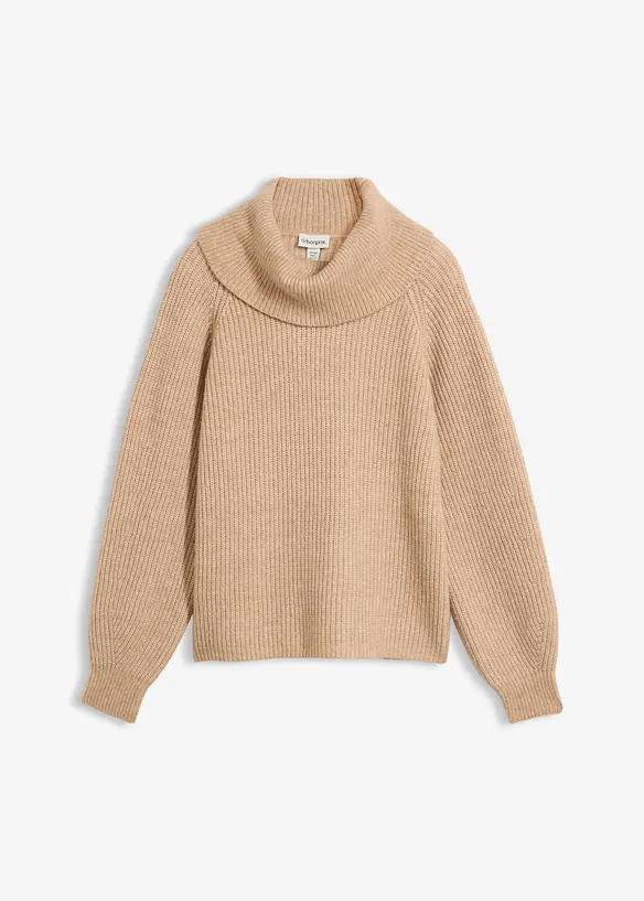 Pullover aus weichem Woll-Mix in beige von vorne - bonprix