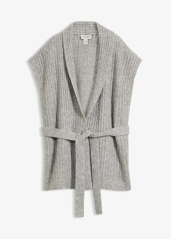 Ajour Strick-Weste aus weichem Woll-Mix in grau von vorne - bonprix