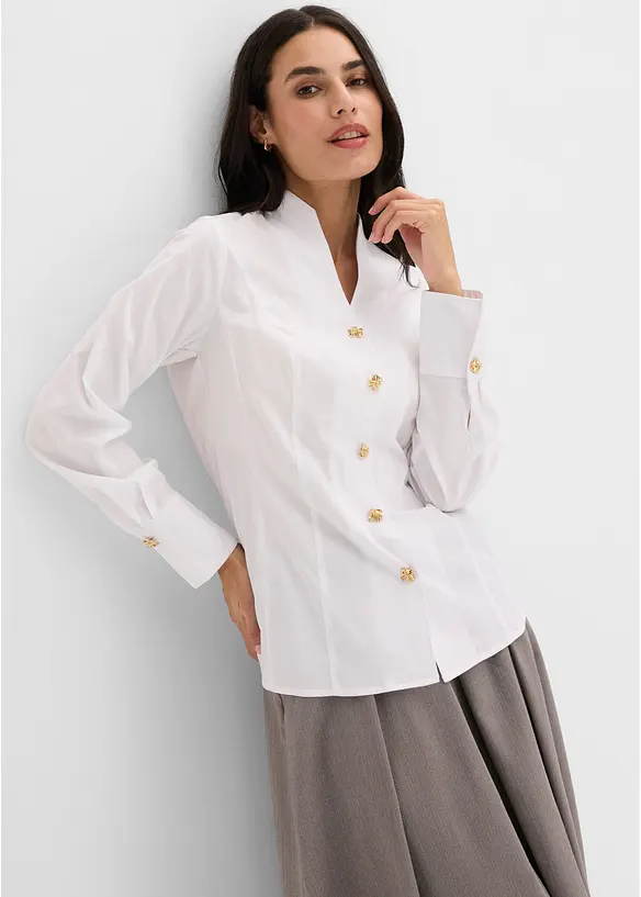 Popeline-Stretchbluse, bügelfrei in weiß von vorne (im Anschnitt) - bonprix