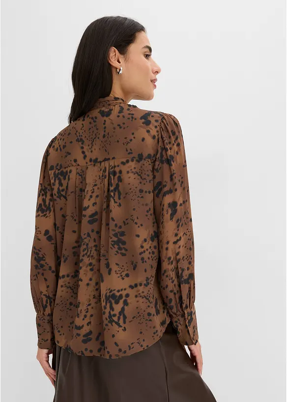 Chiffonbluse mit Stehkragen in braun von hinten (im Anschnitt) - bonprix