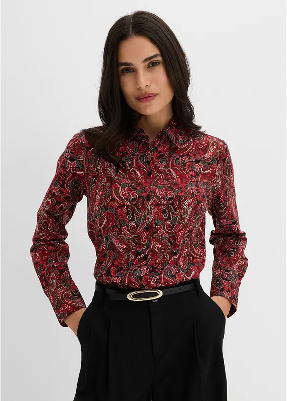 Hemdbluse aus Baumwollstretch, bügelfrei in schwarz von vorne (im Anschnitt) - bonprix