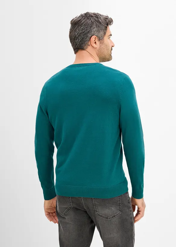 Feinstrickpullover in Regular Fit in petrol von hinten (im Anschnitt) - bonprix