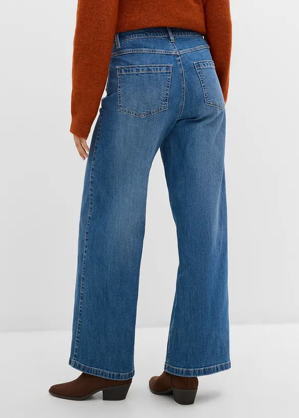 Wide-Leg-Jeans mit Nahtdetails in blau von hinten - bonprix