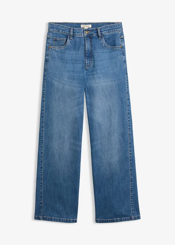 Wide-Leg-Jeans mit Nahtdetails in blau von vorne - bonprix