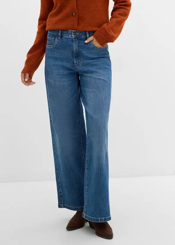 Wide-Leg-Jeans mit Nahtdetails in blau von vorne - bonprix